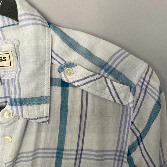 Express Teal and White Plaid Shirt - Picture 5 of 13